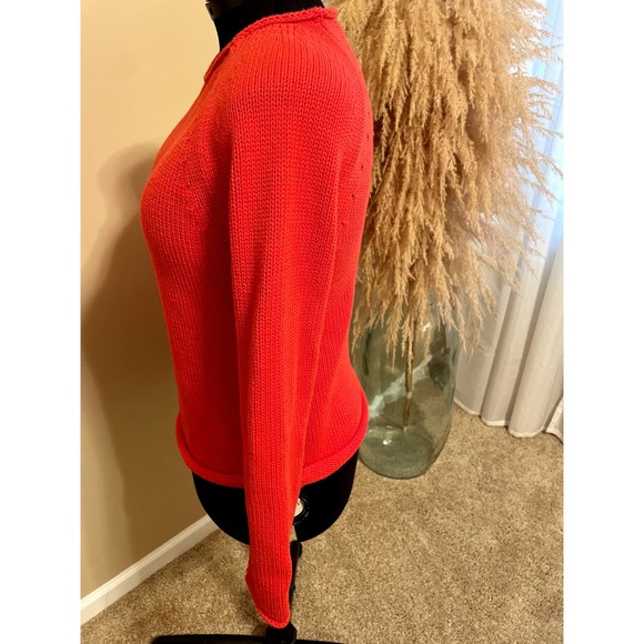 J.Crew Bright Red Orange 100% Cotton Rolled Hem Sweater Size M - Picture 3 of 4